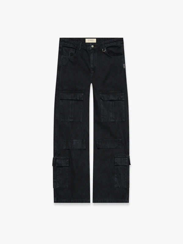 Wrinkled Canvas Cargo Pants - Black - 1007256050