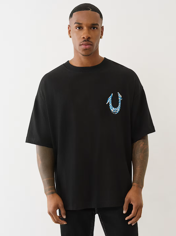 True Religion Painted Oversized Tee Black Blue - TRPOTEBB