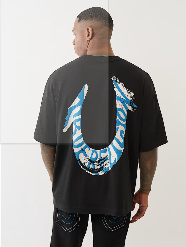 True Religion Painted Oversized Tee Black Blue - TRPOTEBB